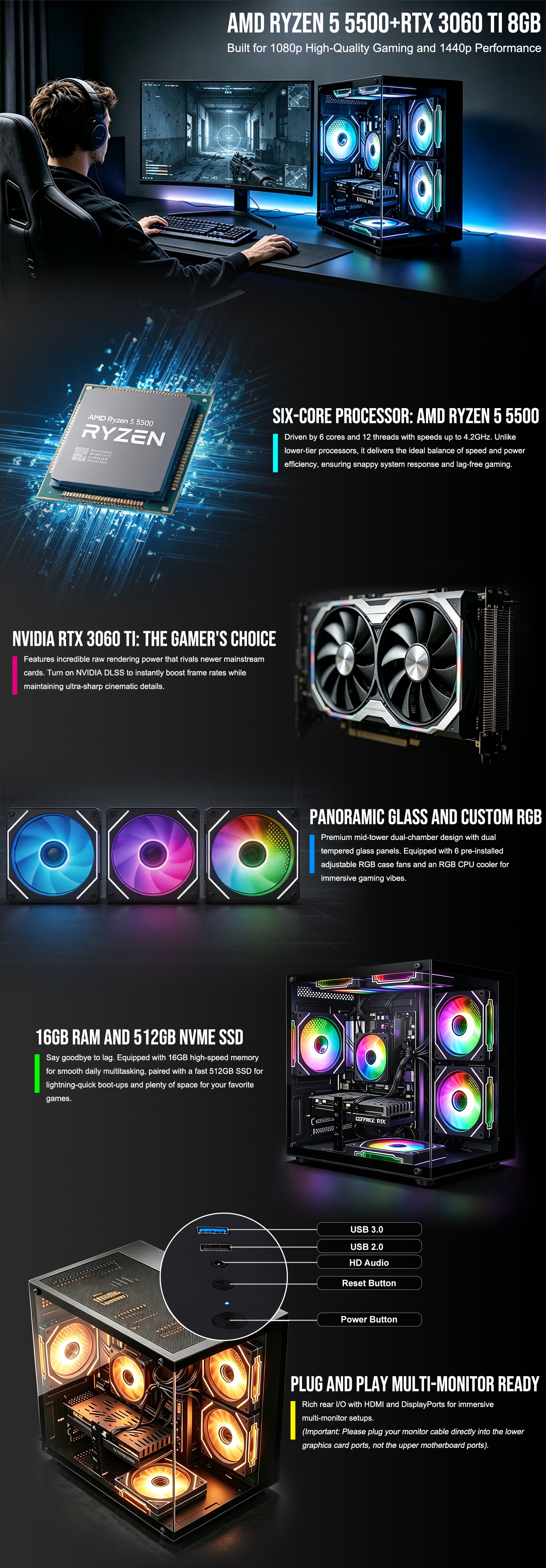 Ryzen 5 5500 and RTX 3060 Ti gaming PC features