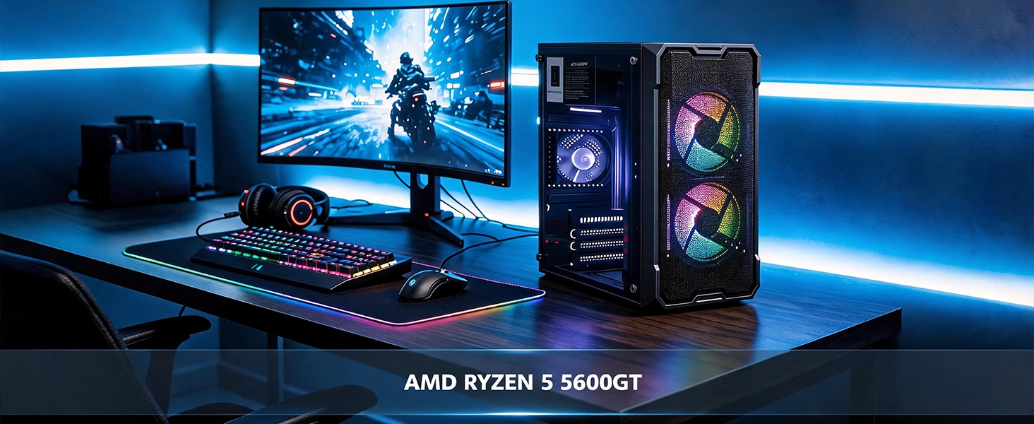 Olialia AMD Ryzen 5 5600GT gaming PC in a blue desktop gaming setup